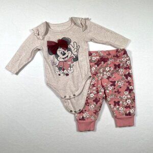 Disney Baby Minnie Mouse 2-Piece Outfit 6M Long-Sleeve Bodysuit & Floral Pants